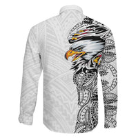 American Samoa Flag Day Family Matching Off The Shoulder Long Sleeve Dress and Hawaiian Shirt Tribal Tattoo with Eagle White