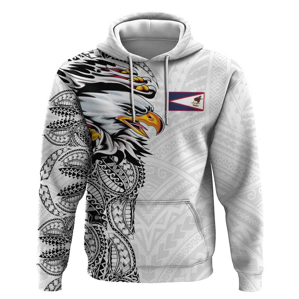 American Samoa Flag Day Hoodie Tribal Tattoo with Eagle White
