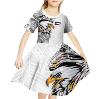 American Samoa Flag Day Kid Short Sleeve Dress Tribal Tattoo with Eagle White