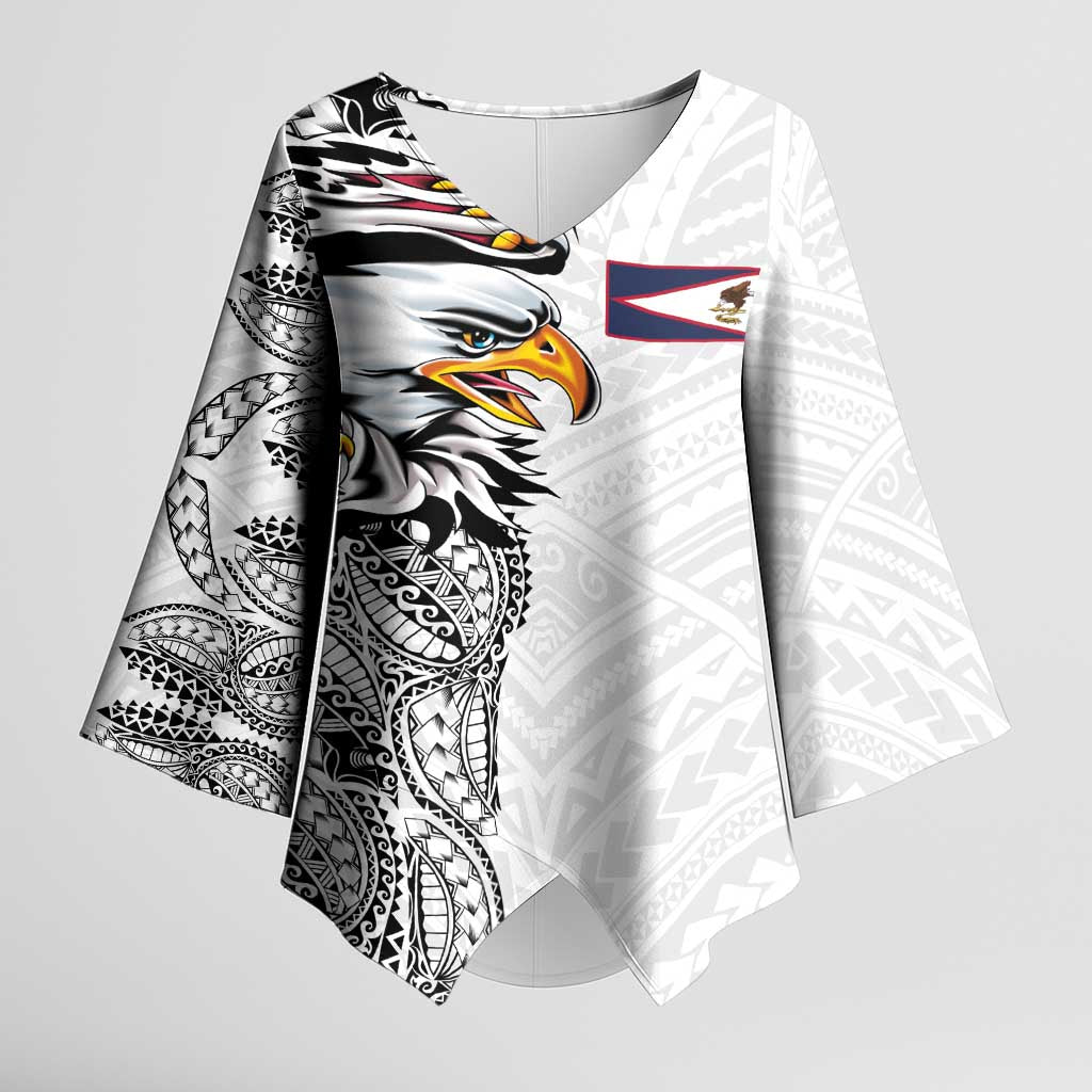 American Samoa Flag Day Kimono Sleeve Blouse Tribal Tattoo with Eagle White LT03 Female White - Polynesian Pride