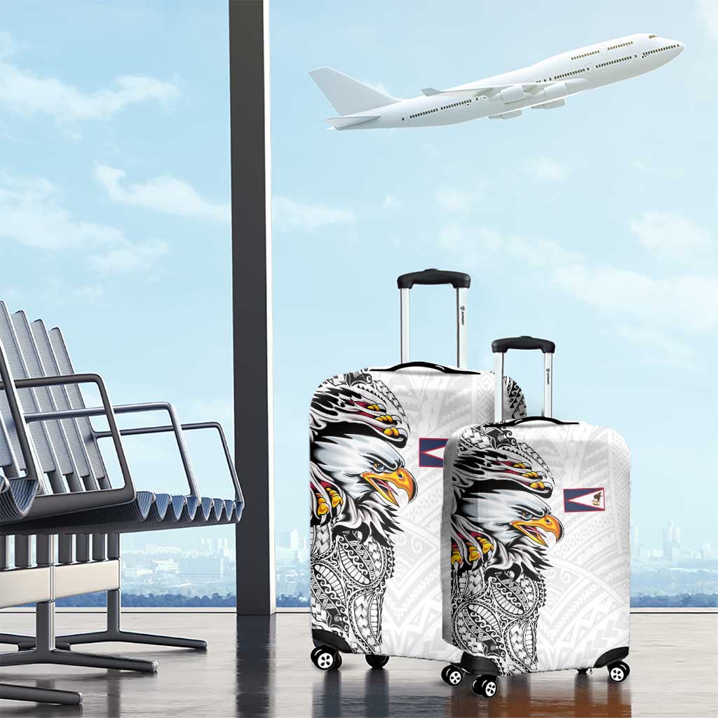 American Samoa Flag Day Luggage Cover Tribal Tattoo with Eagle White