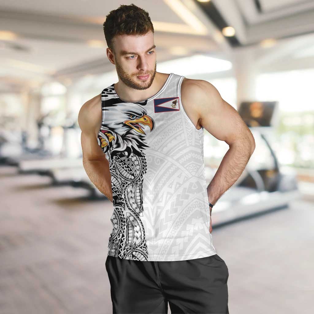 American Samoa Flag Day Men Tank Top Tribal Tattoo with Eagle White LT03 White - Polynesian Pride