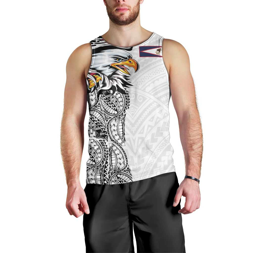 American Samoa Flag Day Men Tank Top Tribal Tattoo with Eagle White LT03 - Polynesian Pride