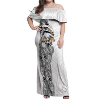 American Samoa Flag Day Off Shoulder Maxi Dress Tribal Tattoo with Eagle White
