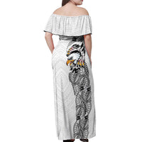 American Samoa Flag Day Off Shoulder Maxi Dress Tribal Tattoo with Eagle White