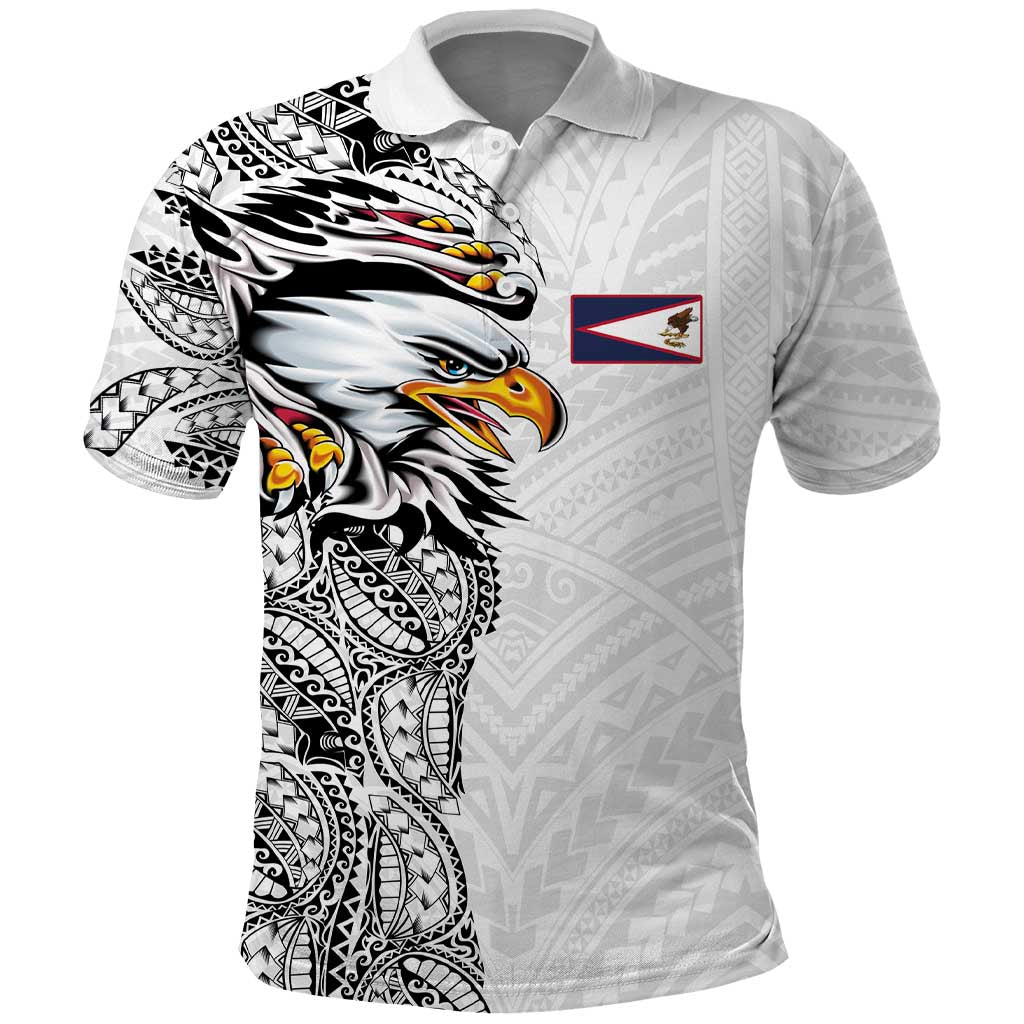 American Samoa Flag Day Polo Shirt Tribal Tattoo with Eagle White