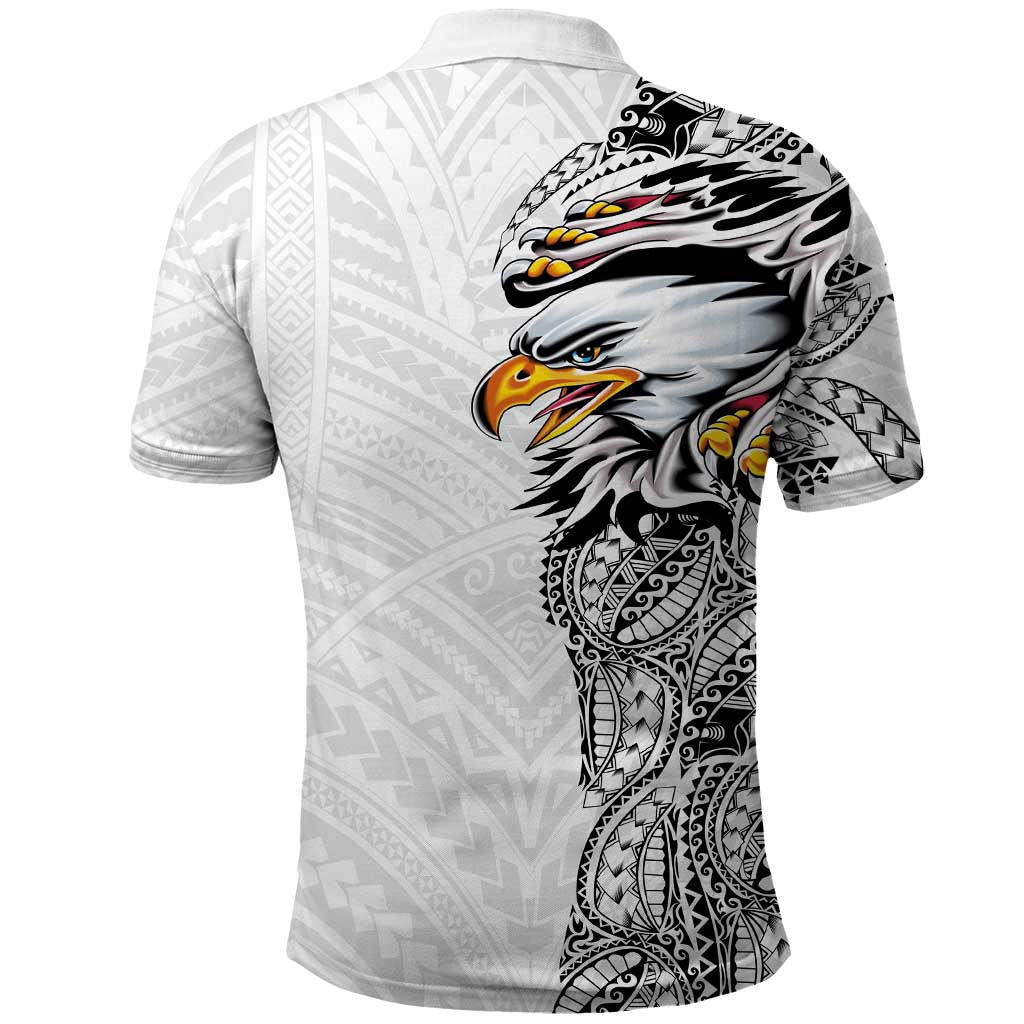 American Samoa Flag Day Polo Shirt Tribal Tattoo with Eagle White