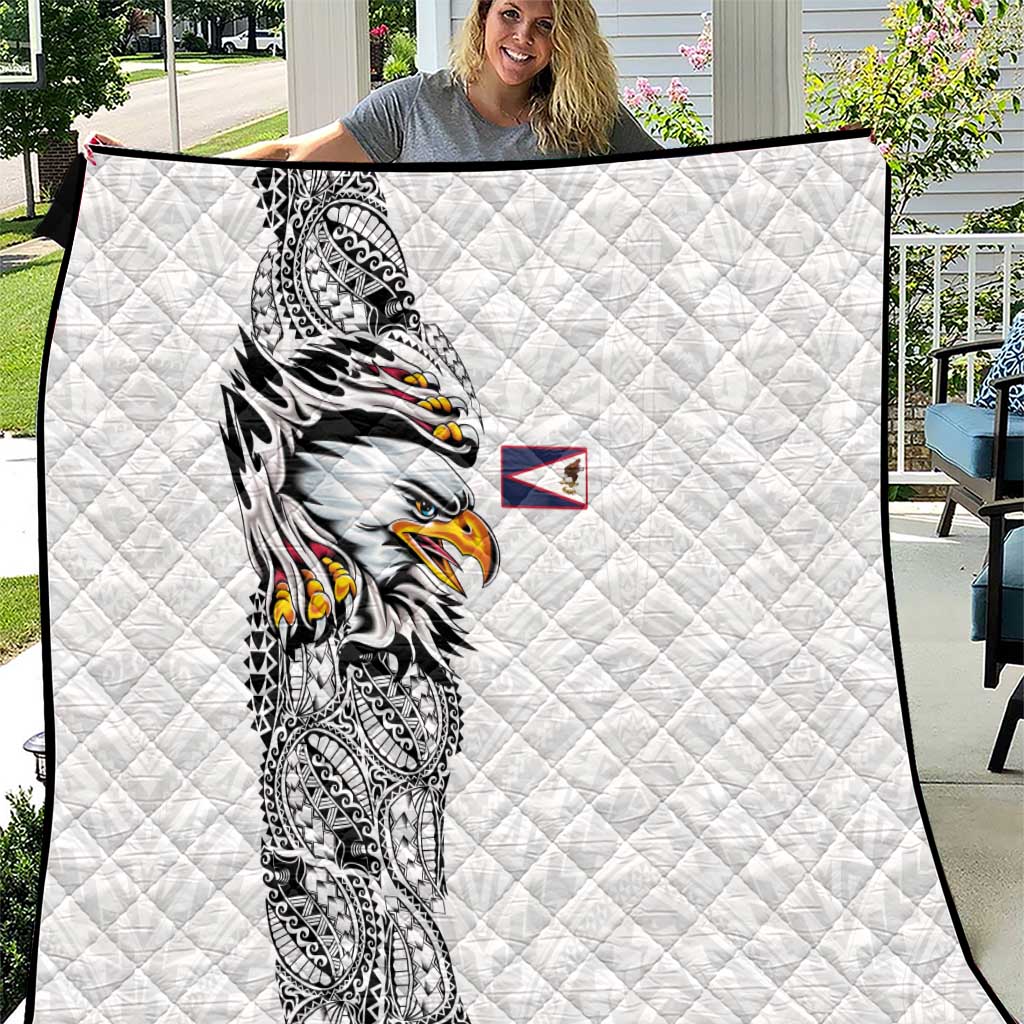 American Samoa Flag Day Quilt Tribal Tattoo with Eagle White LT03 White - Polynesian Pride