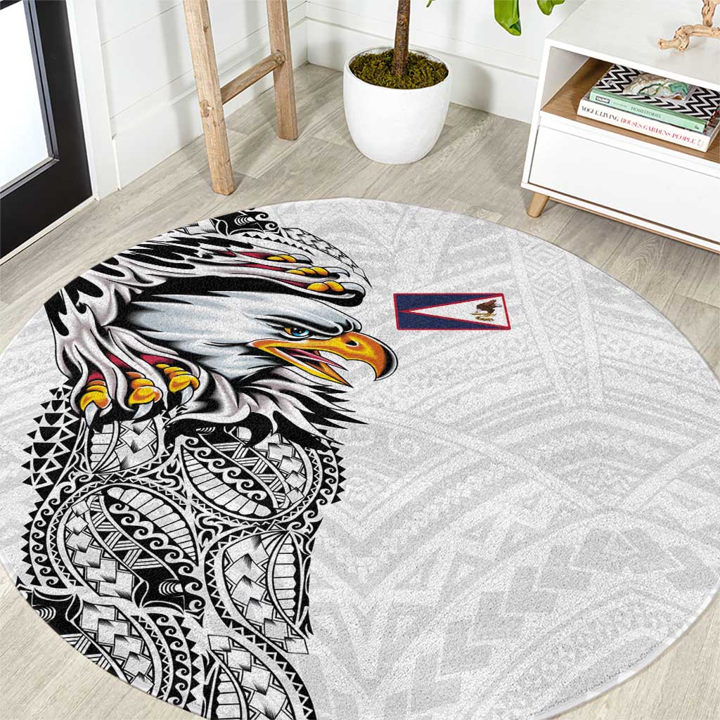 American Samoa Flag Day Round Carpet Tribal Tattoo with Eagle White LT03 White - Polynesian Pride