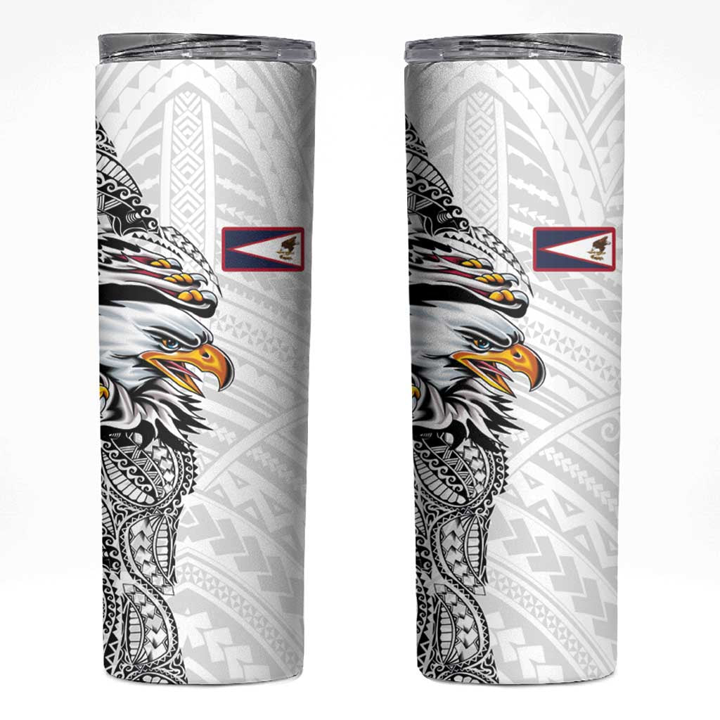 American Samoa Flag Day Skinny Tumbler Tribal Tattoo with Eagle White LT03 White - Polynesian Pride