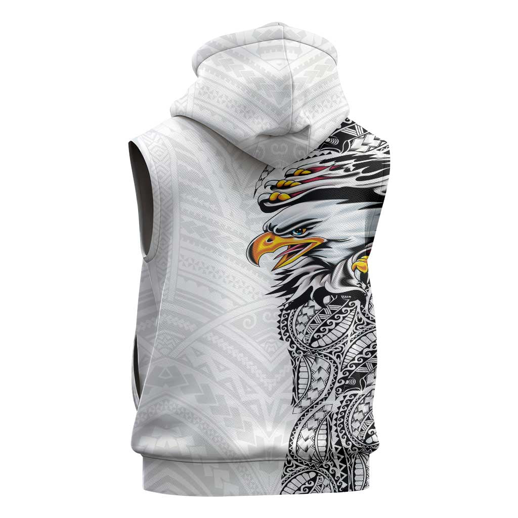 American Samoa Flag Day Sleeveless Zip Hoodie Tribal Tattoo with Eagle White LT03 - Polynesian Pride