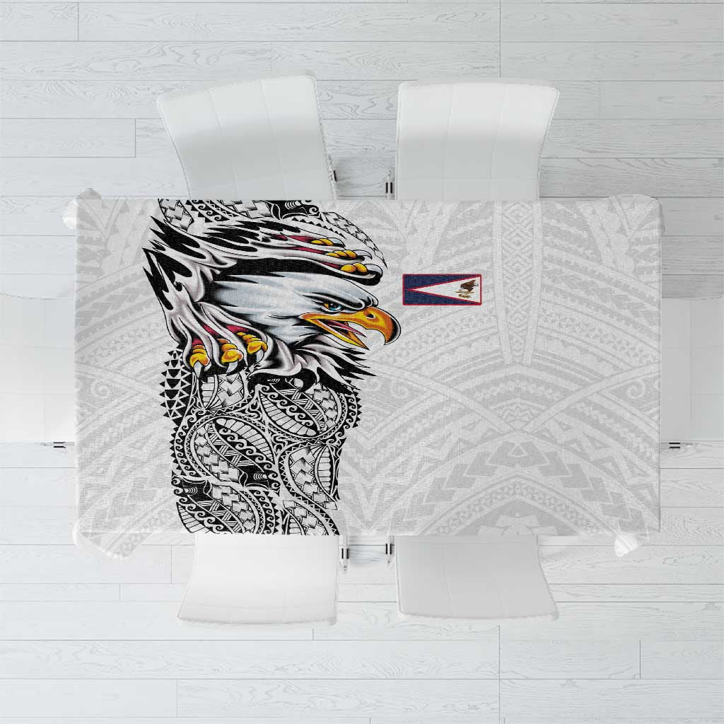 American Samoa Flag Day Tablecloth Tribal Tattoo with Eagle White LT03 White - Polynesian Pride