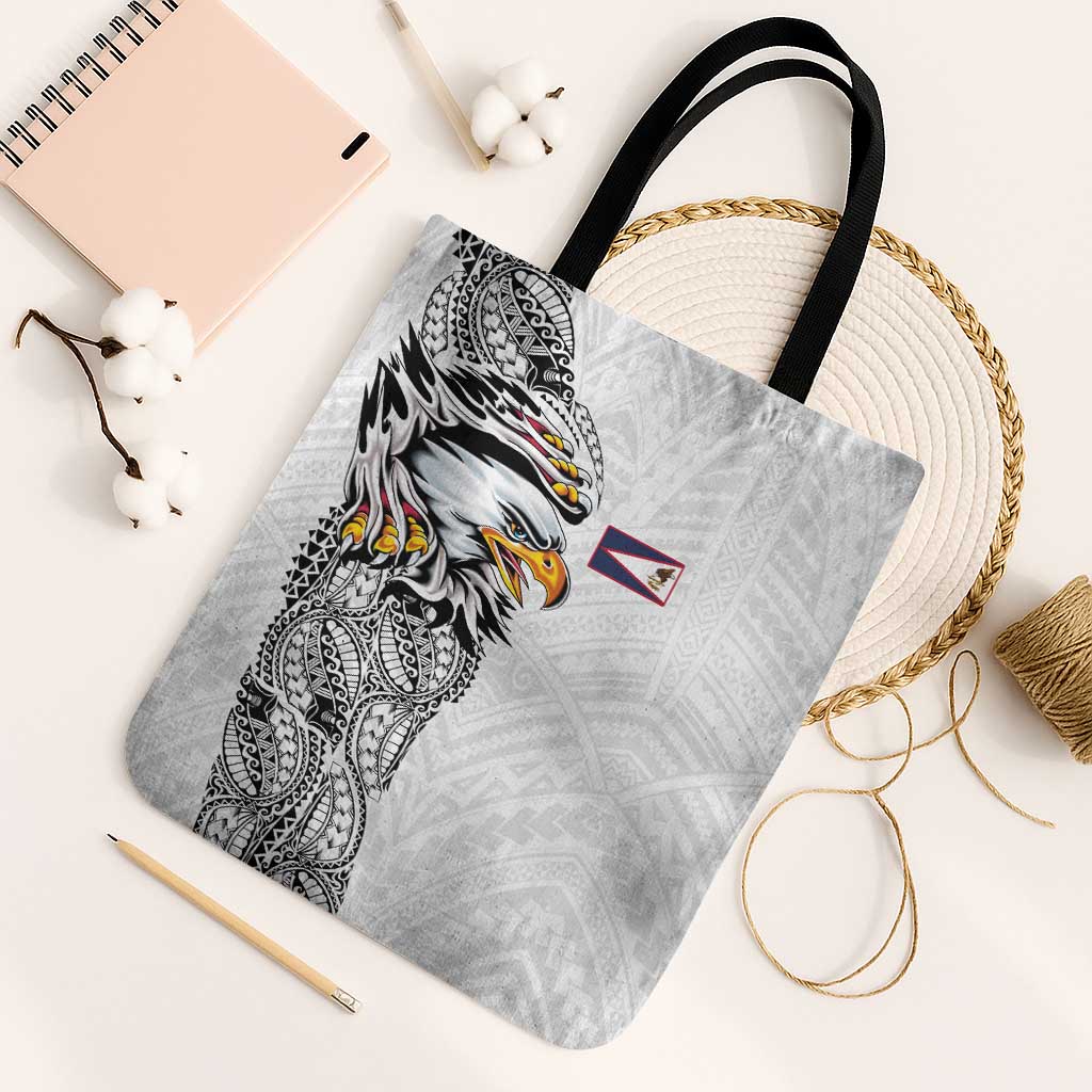 American Samoa Flag Day Tote Bag Tribal Tattoo with Eagle White