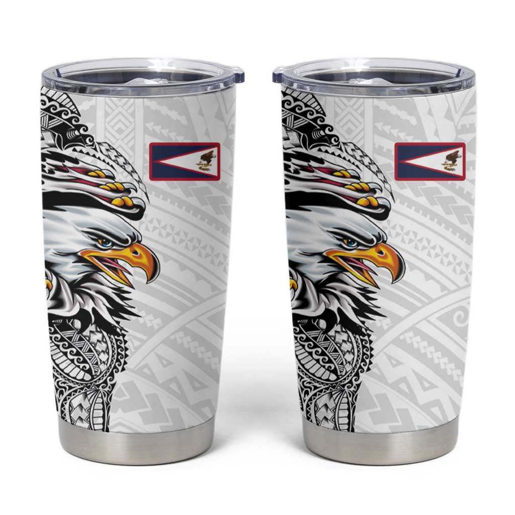 American Samoa Flag Day Tumbler Cup Tribal Tattoo with Eagle White LT03 White - Polynesian Pride