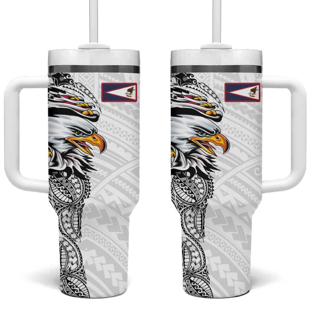 American Samoa Flag Day Tumbler With Handle Tribal Tattoo with Eagle White