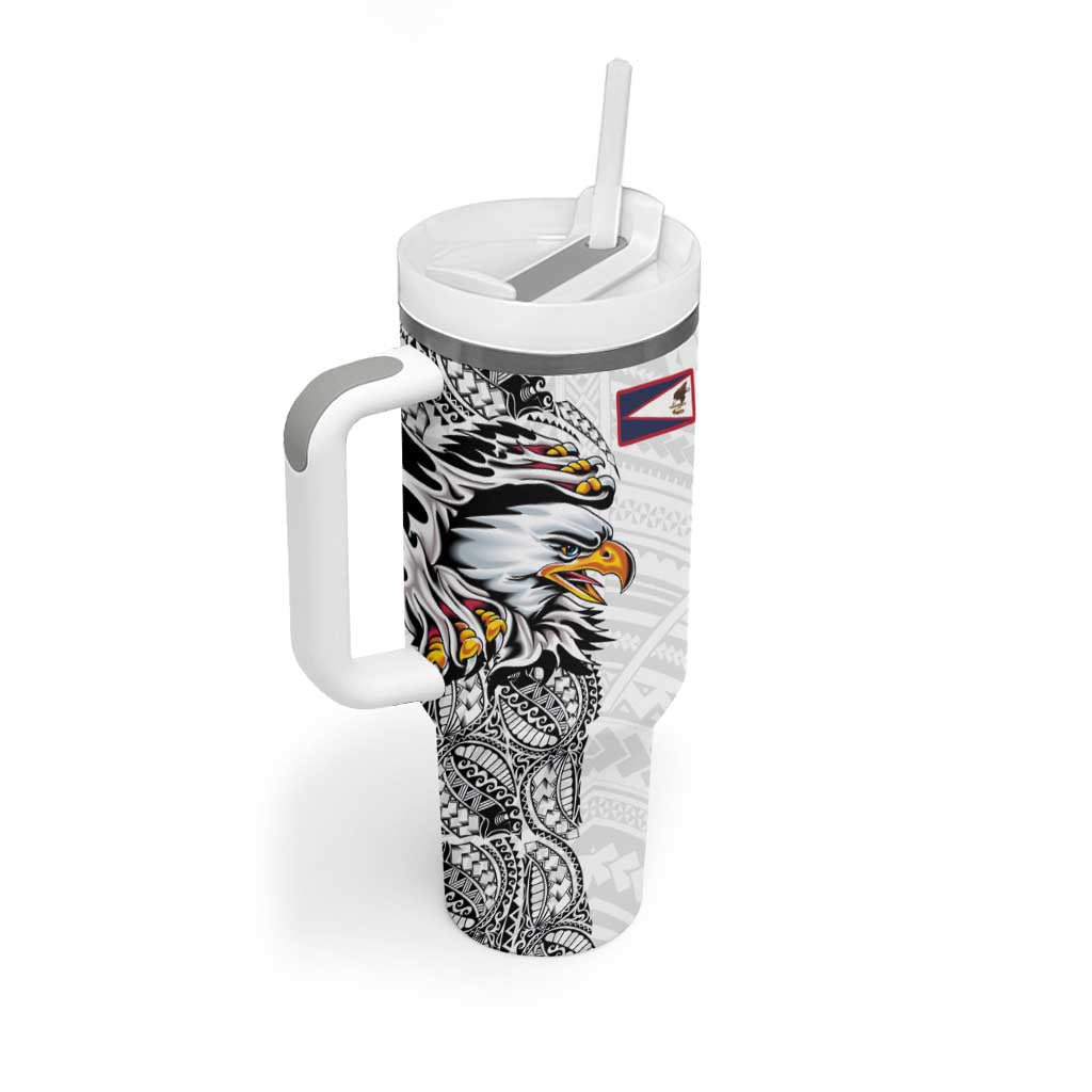 American Samoa Flag Day Tumbler With Handle Tribal Tattoo with Eagle White