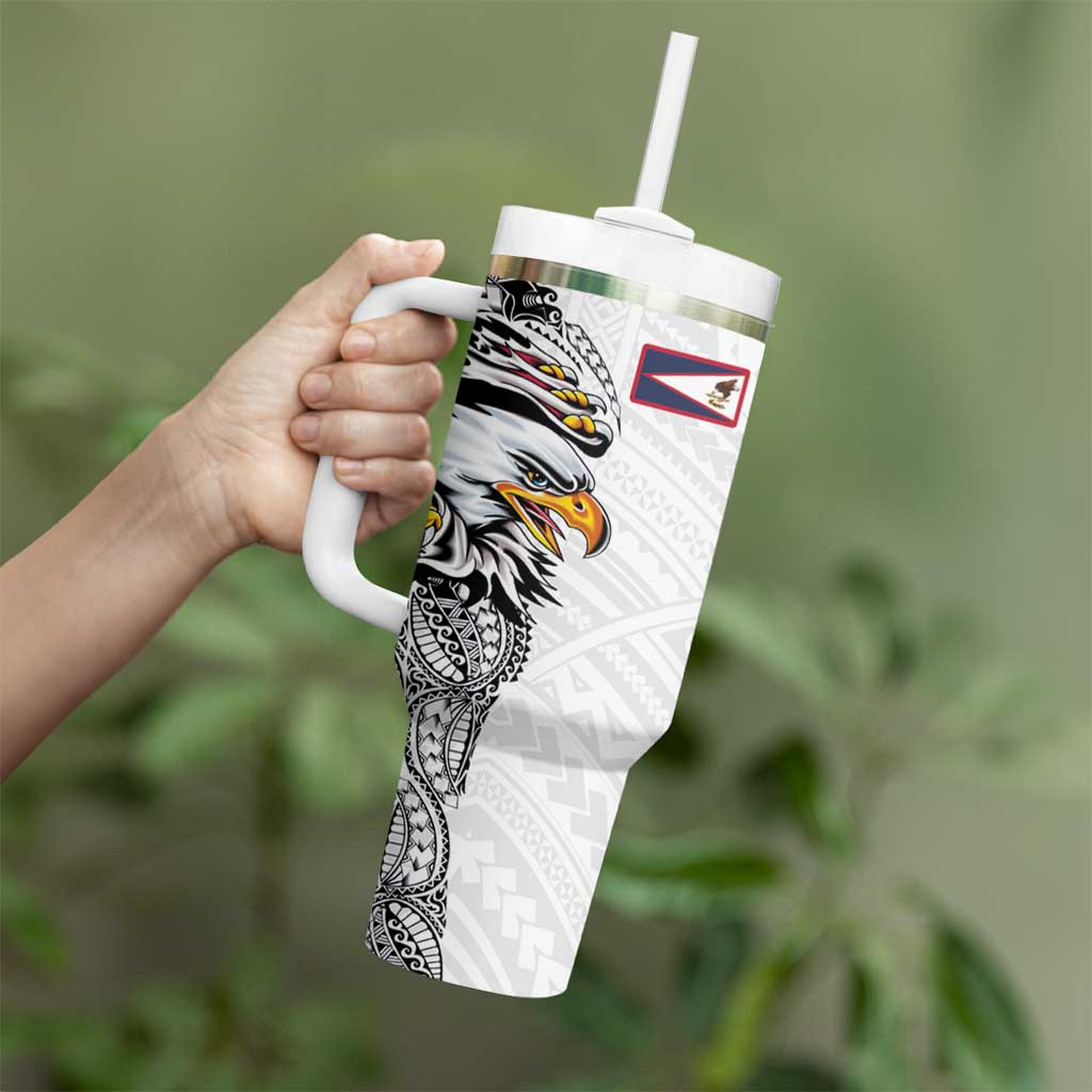 American Samoa Flag Day Tumbler With Handle Tribal Tattoo with Eagle White