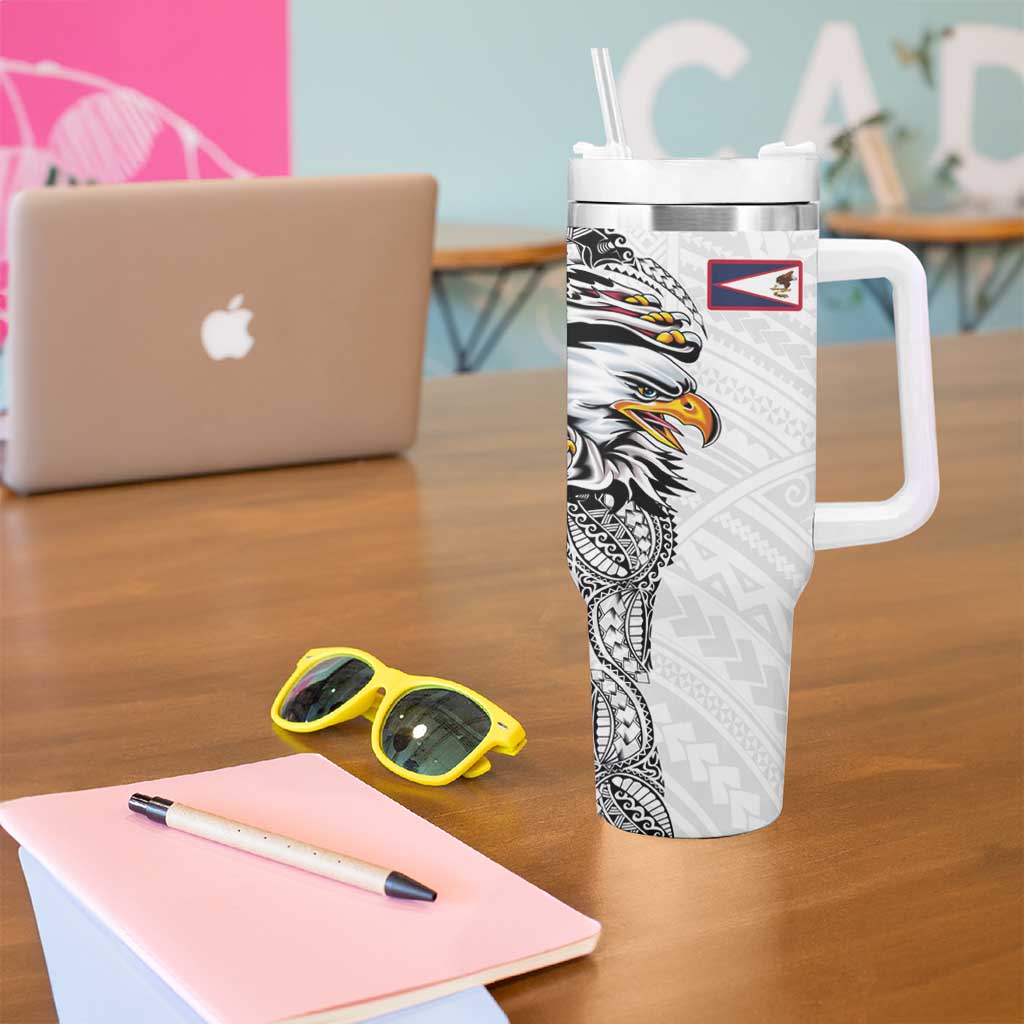American Samoa Flag Day Tumbler With Handle Tribal Tattoo with Eagle White