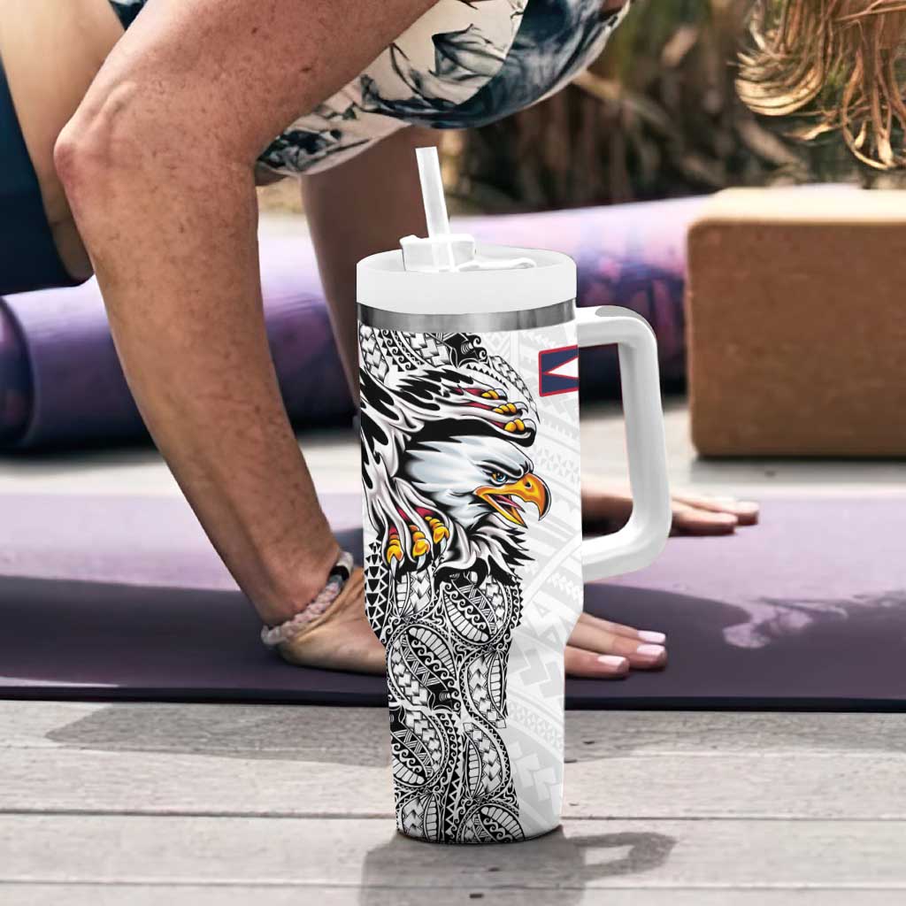 American Samoa Flag Day Tumbler With Handle Tribal Tattoo with Eagle White