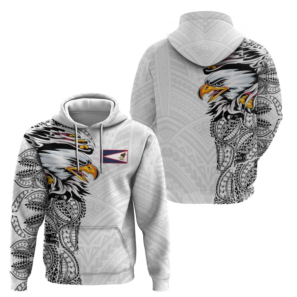 American Samoa Flag Day Zip Hoodie Tribal Tattoo with Eagle White LT03 - Polynesian Pride