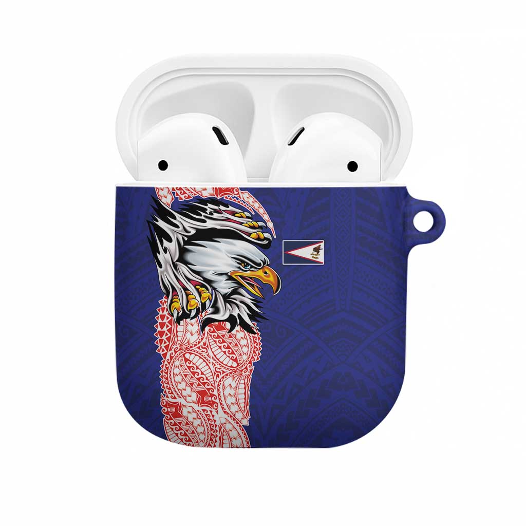 American Samoa Flag Day AirPods Case Tribal Tattoo with Eagle Blue-Red