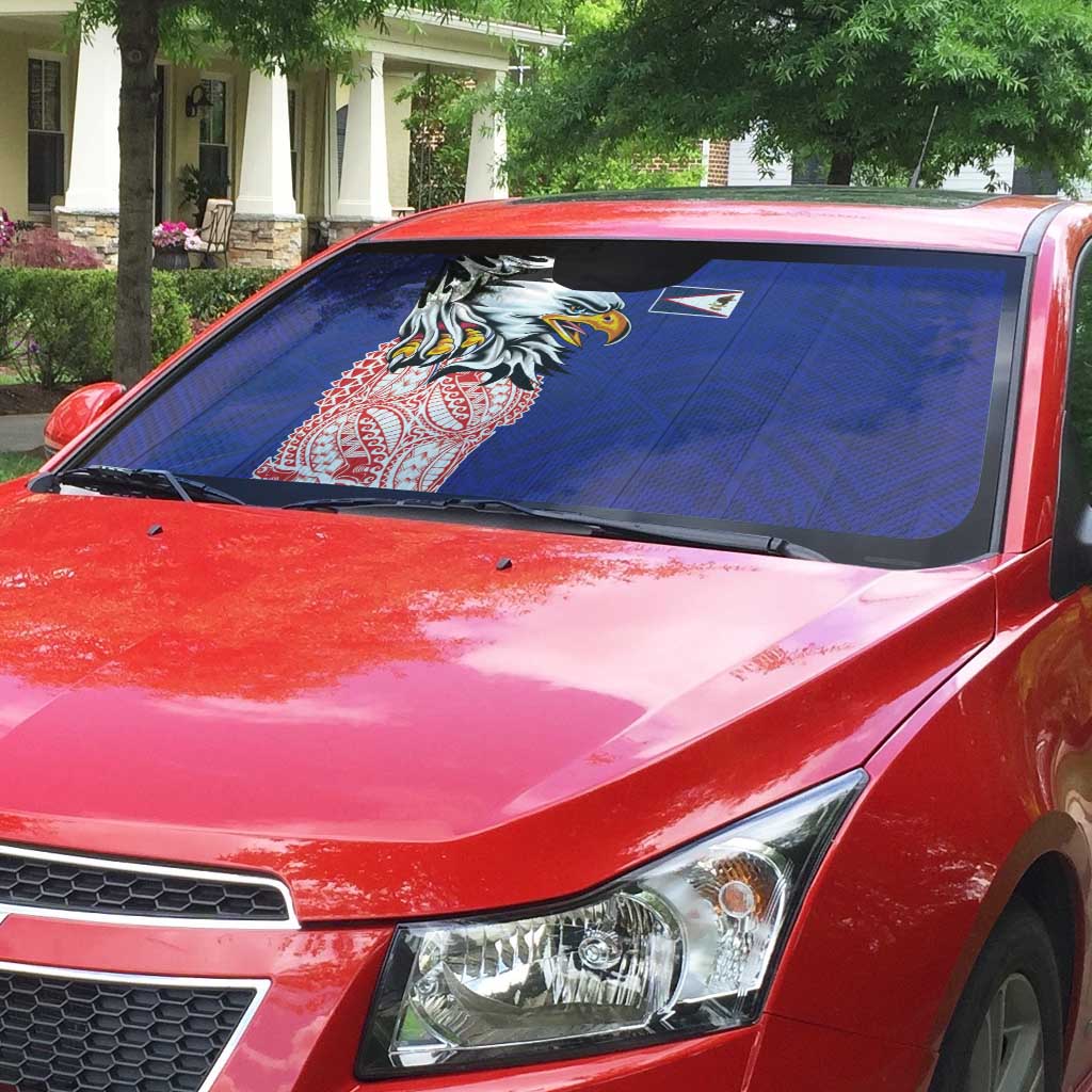 American Samoa Flag Day Auto Sun Shade Tribal Tattoo with Eagle Blue-Red LT03 - Polynesian Pride