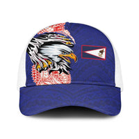 American Samoa Flag Day Baseball Net Cap Tribal Tattoo with Eagle Blue-Red