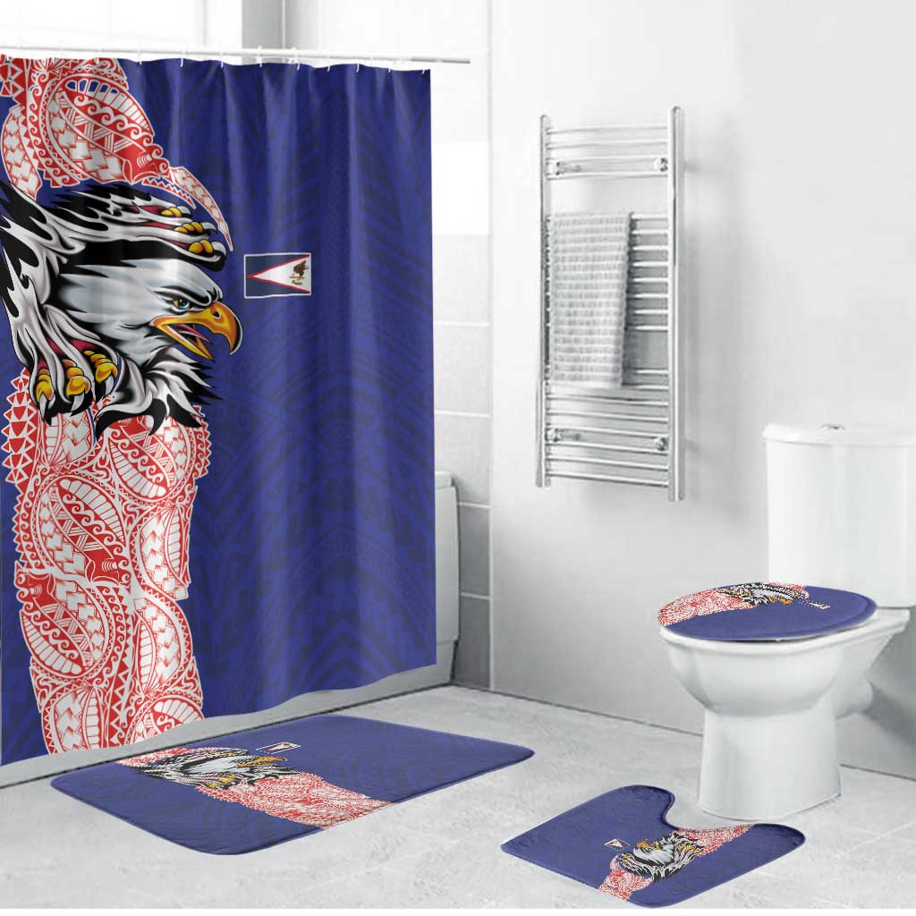 American Samoa Flag Day Bathroom Set Tribal Tattoo with Eagle Blue-Red