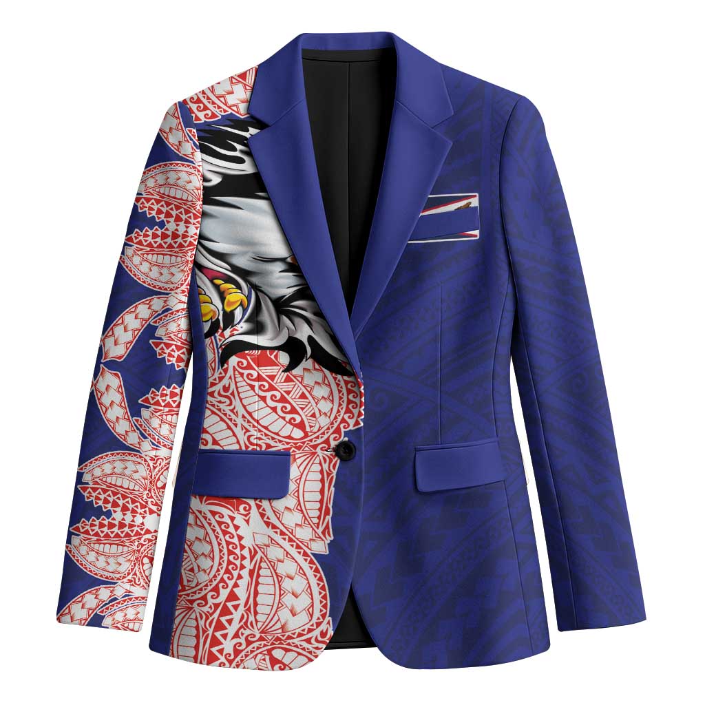 American Samoa Flag Day Blazer Tribal Tattoo with Eagle Blue-Red
