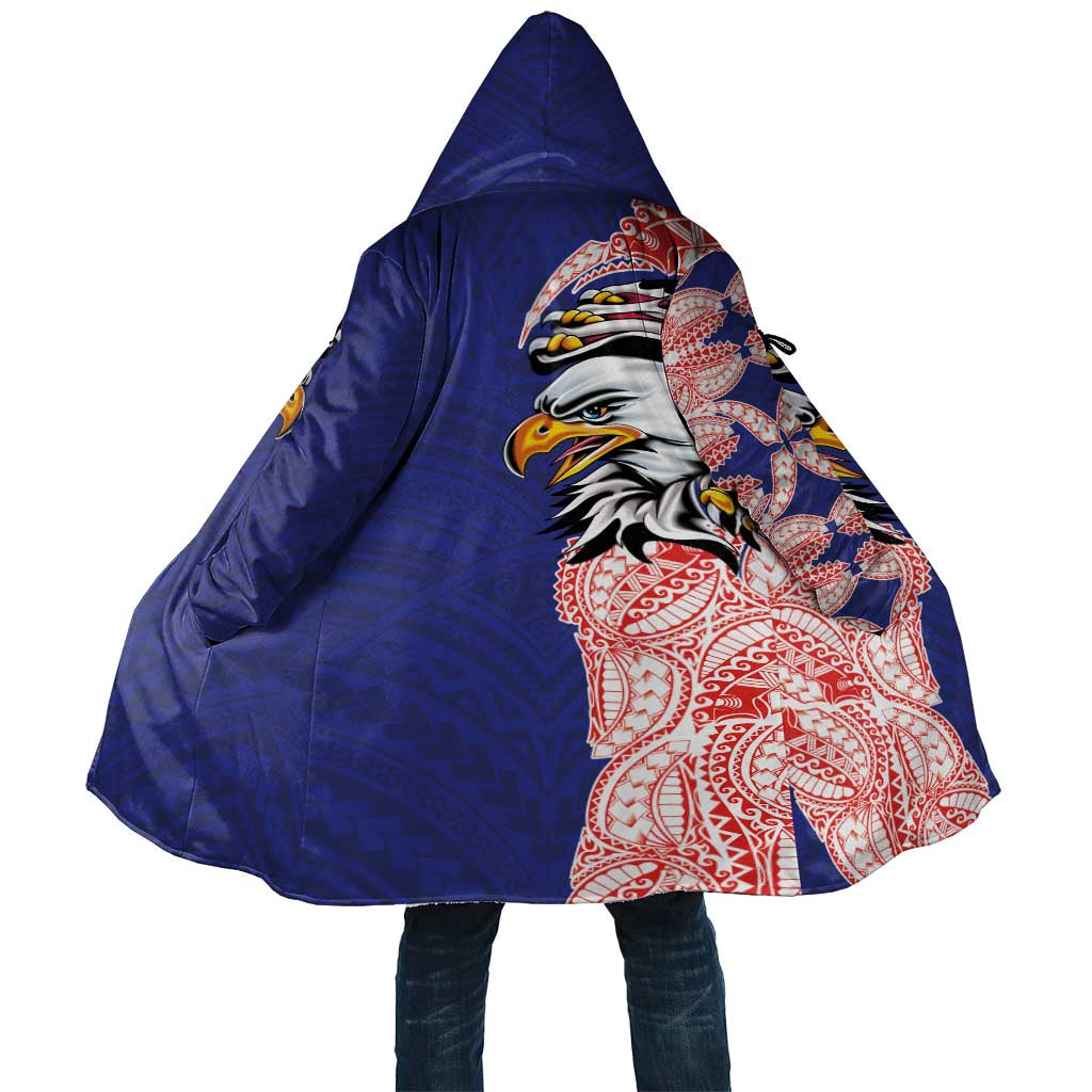 American Samoa Flag Day Cloak Tribal Tattoo with Eagle Blue-Red LT03 Unisex Blue - Polynesian Pride