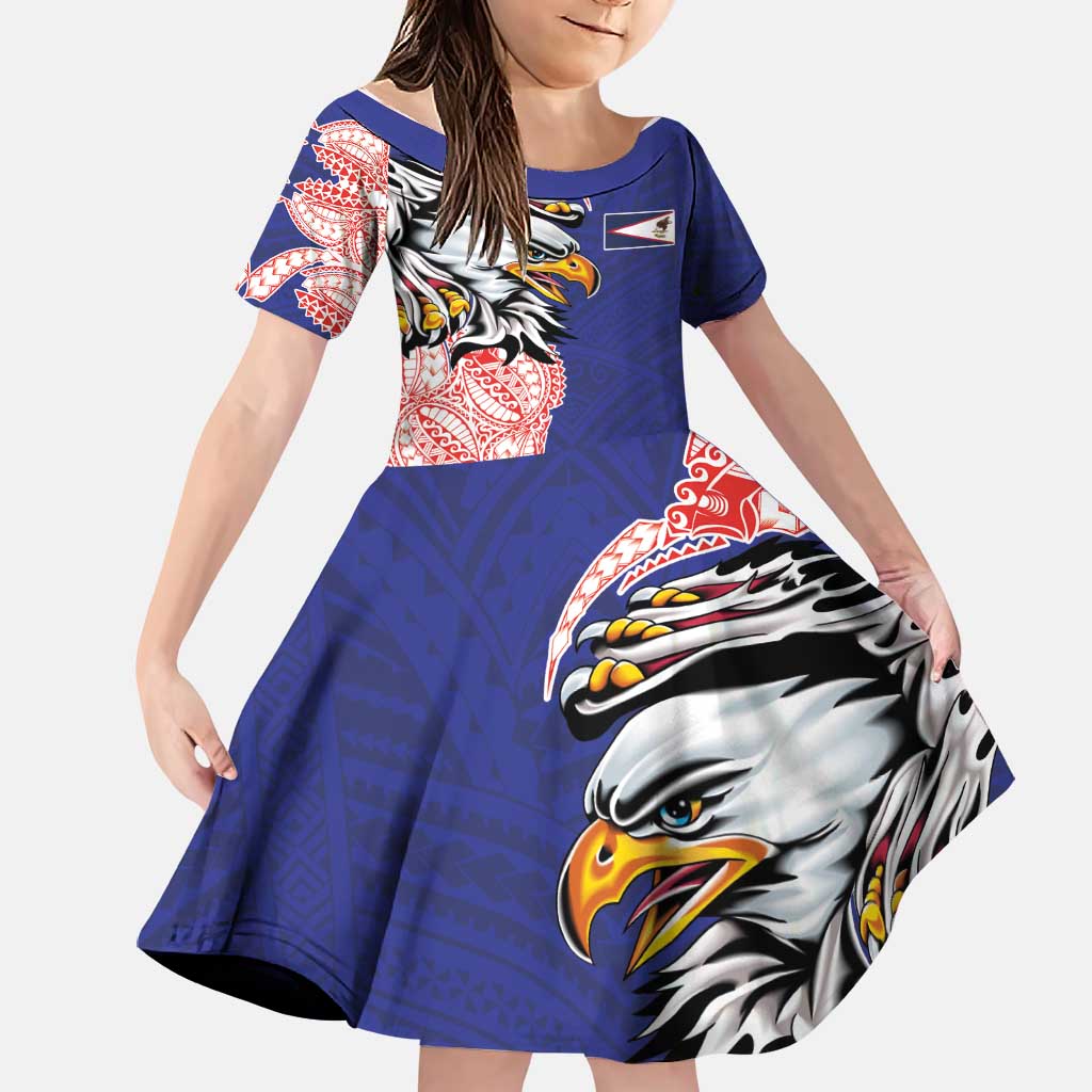 American Samoa Flag Day Family Matching Tank Maxi Dress and Hawaiian Shirt Tribal Tattoo with Eagle Blue-Red