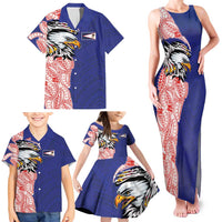 American Samoa Flag Day Family Matching Tank Maxi Dress and Hawaiian Shirt Tribal Tattoo with Eagle Blue-Red
