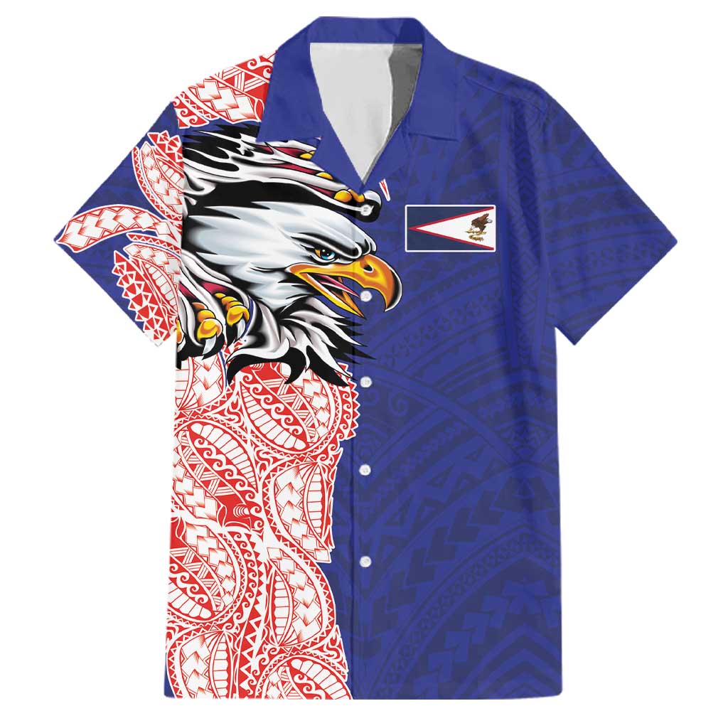 American Samoa Flag Day Family Matching Tank Maxi Dress and Hawaiian Shirt Tribal Tattoo with Eagle Blue-Red