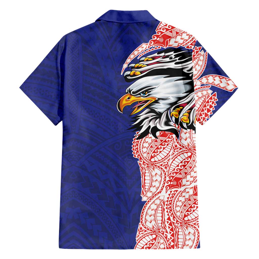 American Samoa Flag Day Family Matching Tank Maxi Dress and Hawaiian Shirt Tribal Tattoo with Eagle Blue-Red
