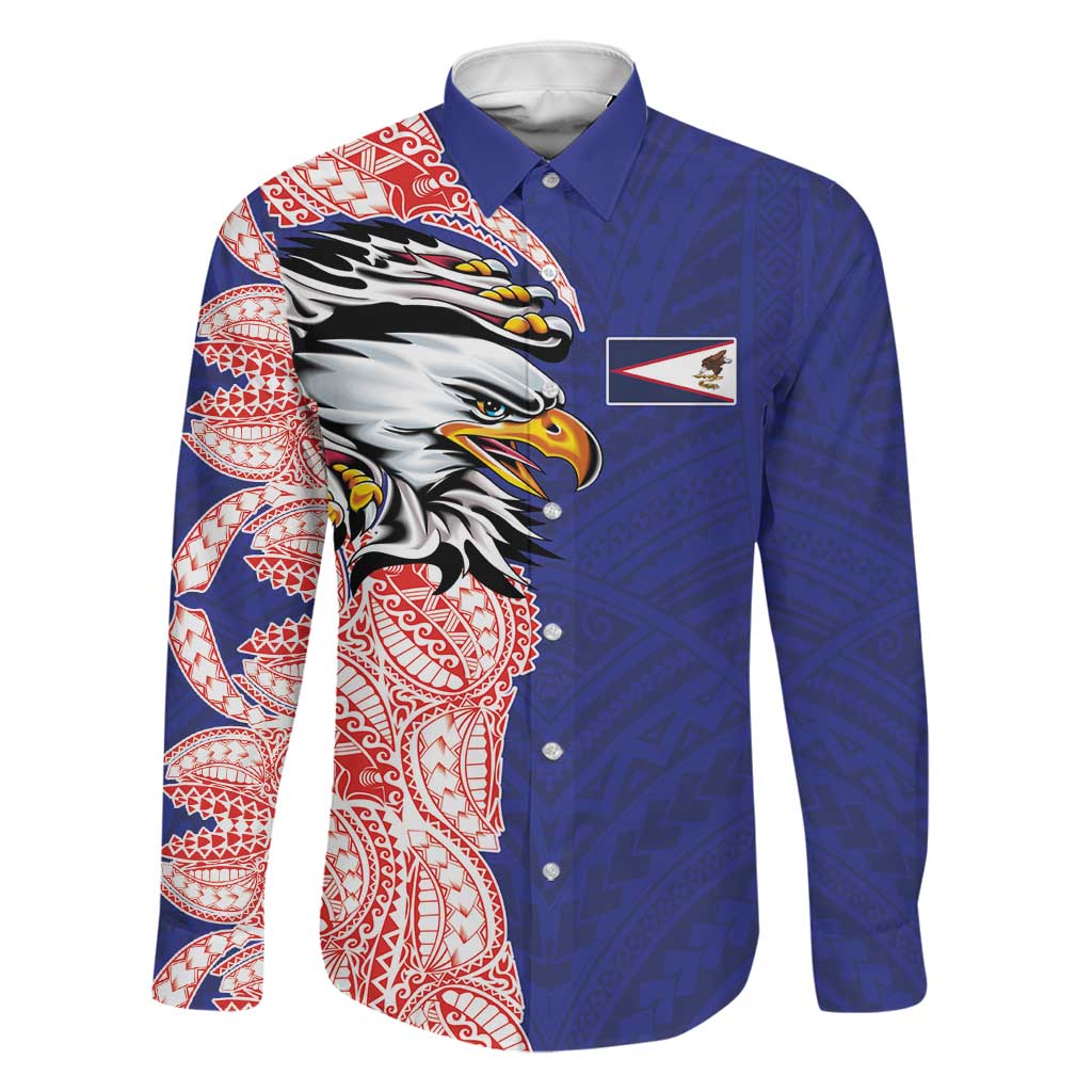 American Samoa Flag Day Family Matching Tank Maxi Dress and Hawaiian Shirt Tribal Tattoo with Eagle Blue-Red