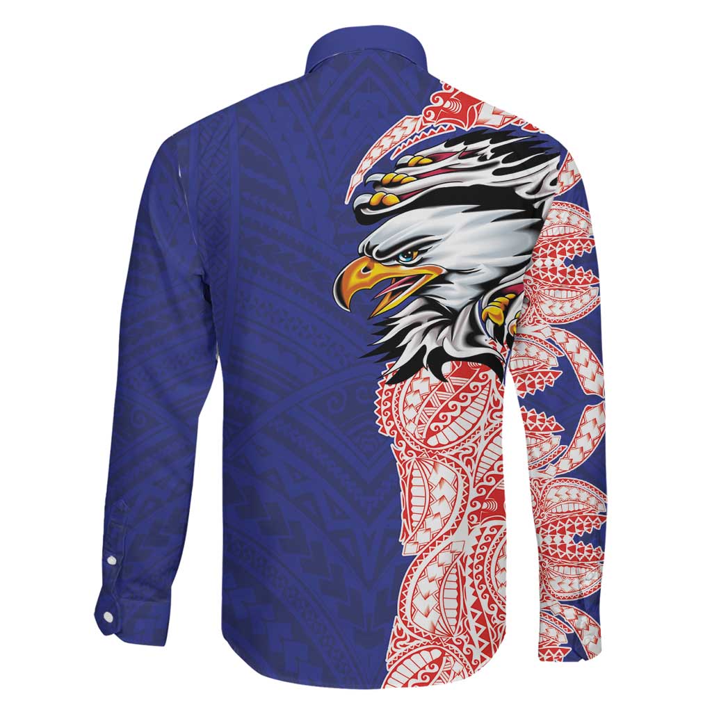 American Samoa Flag Day Family Matching Tank Maxi Dress and Hawaiian Shirt Tribal Tattoo with Eagle Blue-Red