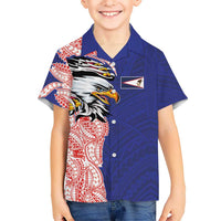 American Samoa Flag Day Family Matching Tank Maxi Dress and Hawaiian Shirt Tribal Tattoo with Eagle Blue-Red