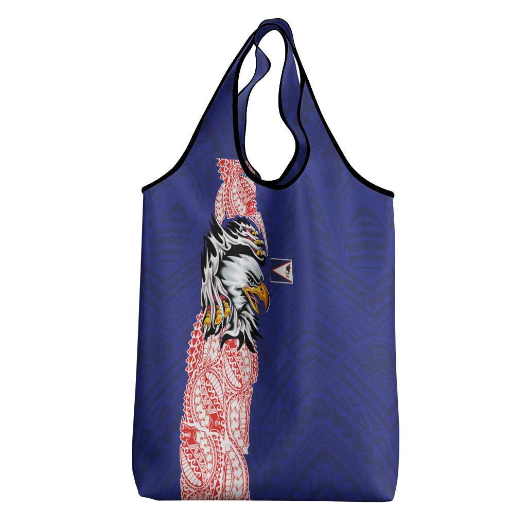 American Samoa Flag Day Grocery Bag Tribal Tattoo with Eagle Blue-Red LT03 - Polynesian Pride