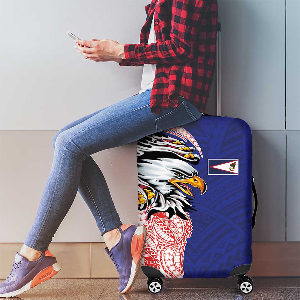 American Samoa Flag Day Luggage Cover Tribal Tattoo with Eagle Blue-Red