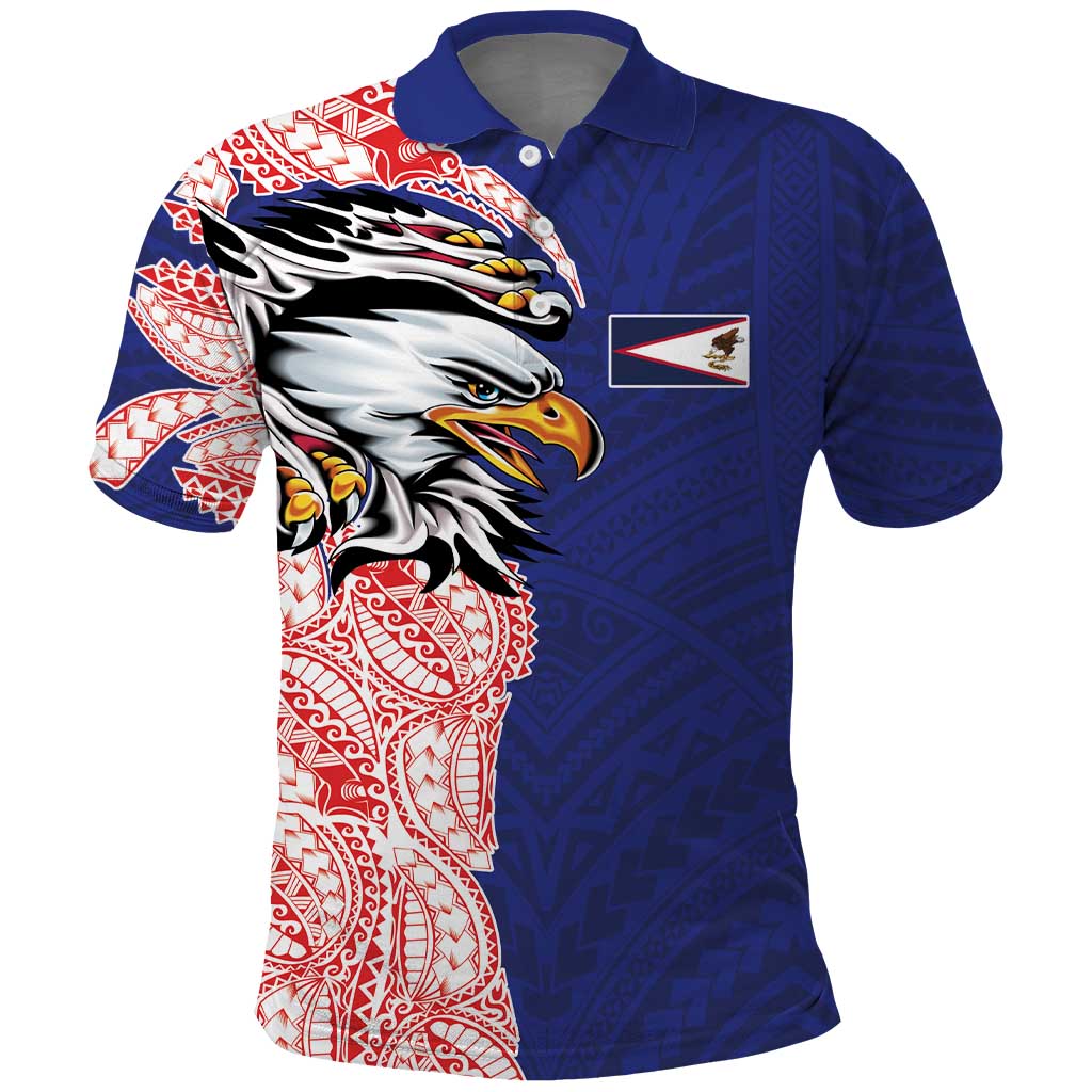 American Samoa Flag Day Polo Shirt Tribal Tattoo with Eagle Blue-Red