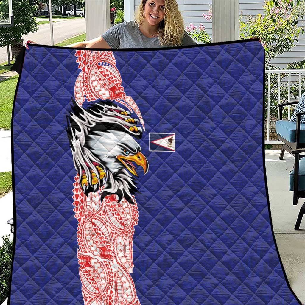 American Samoa Flag Day Quilt Tribal Tattoo with Eagle Blue-Red LT03 Blue - Polynesian Pride