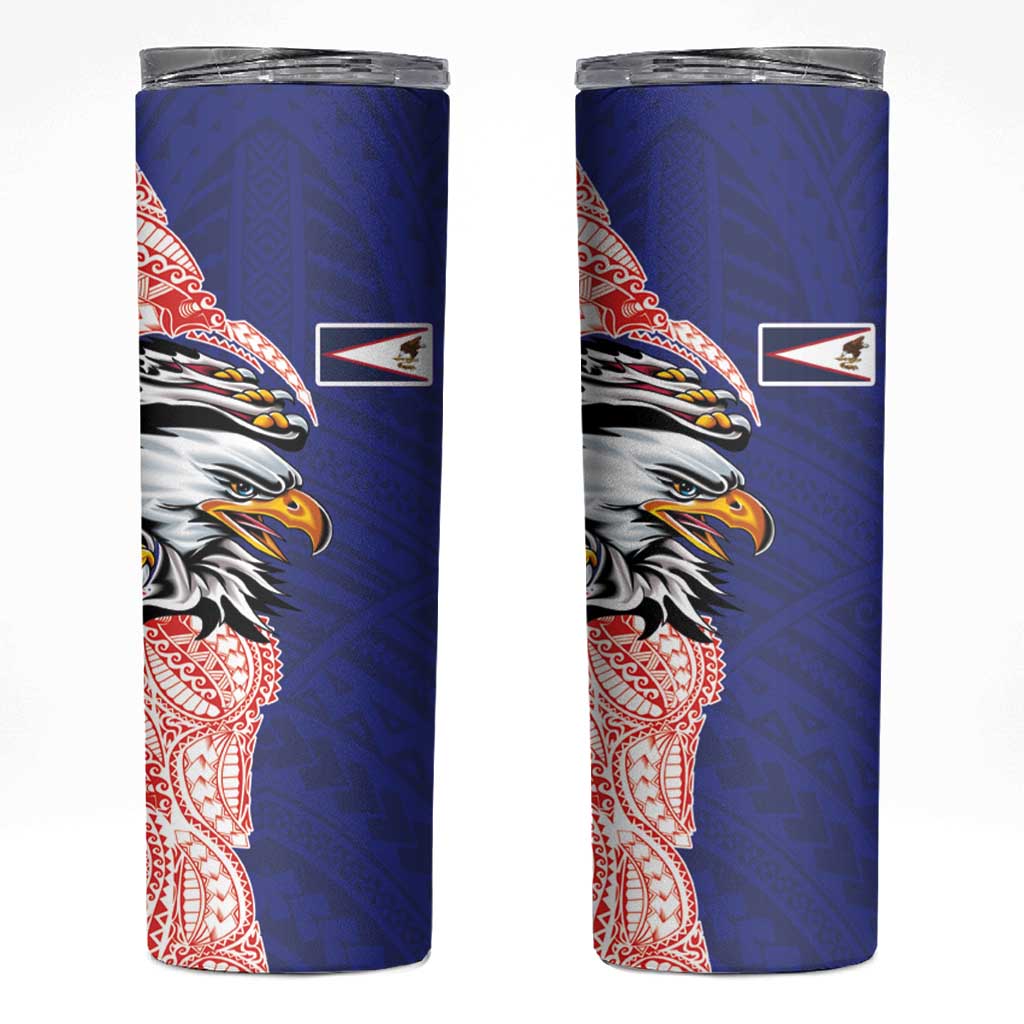 American Samoa Flag Day Skinny Tumbler Tribal Tattoo with Eagle Blue-Red
