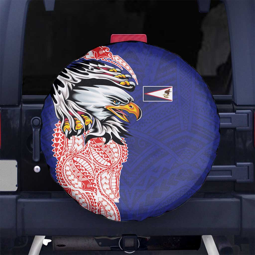 American Samoa Flag Day Spare Tire Cover Tribal Tattoo with Eagle Blue-Red LT03 No hole Blue - Polynesian Pride