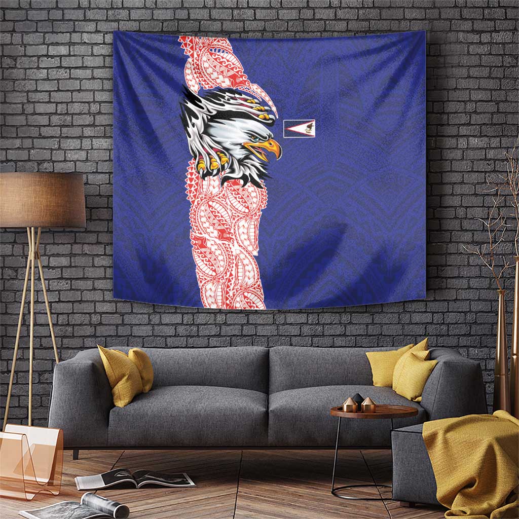 American Samoa Flag Day Tapestry Tribal Tattoo with Eagle Blue-Red LT03 Blue - Polynesian Pride
