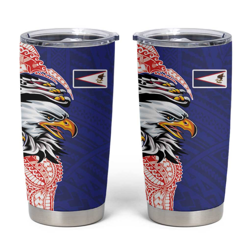 American Samoa Flag Day Tumbler Cup Tribal Tattoo with Eagle Blue-Red