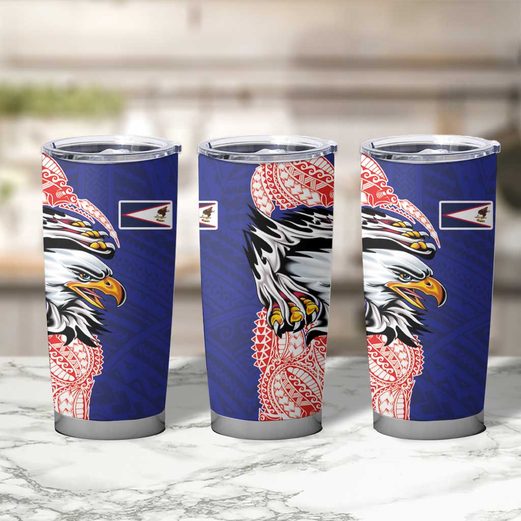 American Samoa Flag Day Tumbler Cup Tribal Tattoo with Eagle Blue-Red