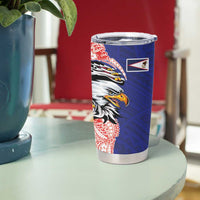 American Samoa Flag Day Tumbler Cup Tribal Tattoo with Eagle Blue-Red
