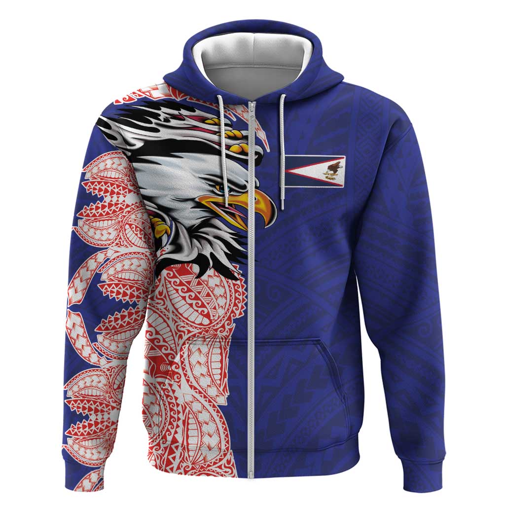 American Samoa Flag Day Zip Hoodie Tribal Tattoo with Eagle Blue-Red LT03 Zip Hoodie Blue - Polynesian Pride