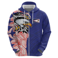 American Samoa Flag Day Zip Hoodie Tribal Tattoo with Eagle Blue-Red LT03 - Polynesian Pride