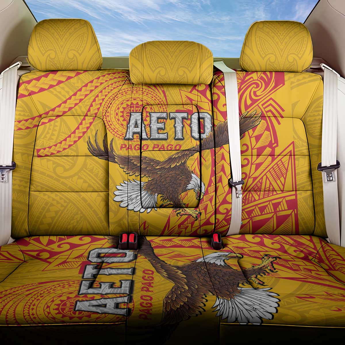 American Samoa Flag Day Back Car Seat Cover Fautasi Race Pago Pago-Aeto Eagle Wings Tribal Style